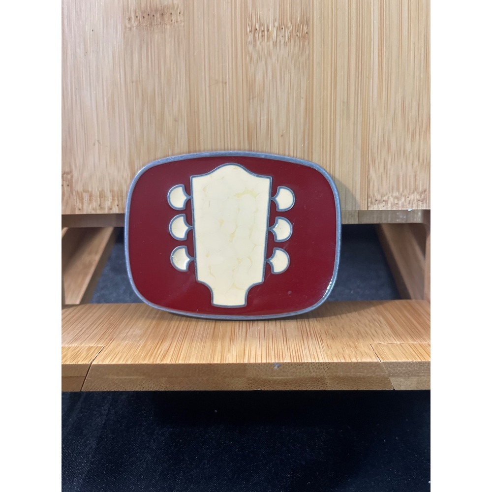 Vintage‎ Guitar Headstock Belt Buckle Red Enamel Music Rock Roll Accessory